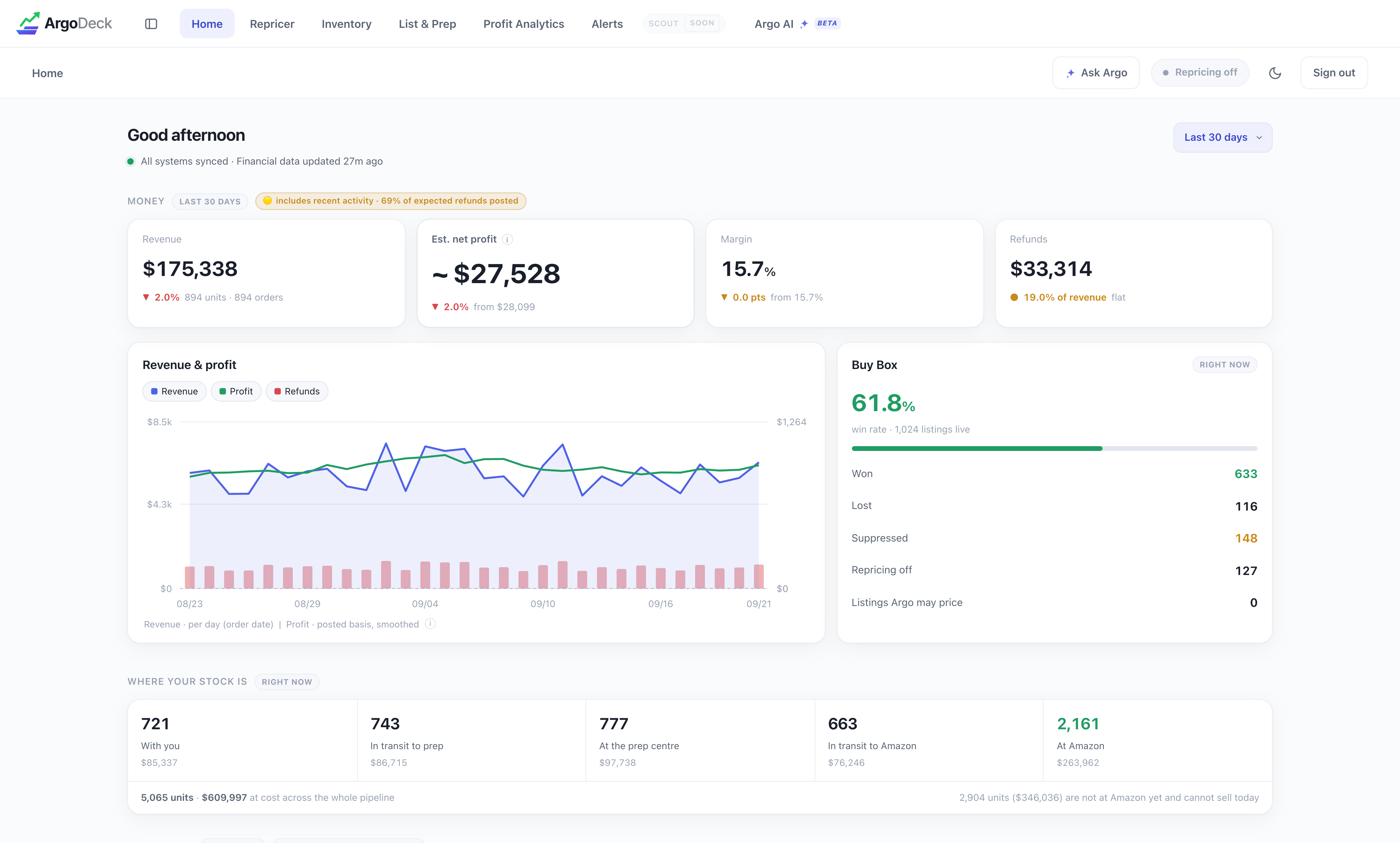 The ArgoDeck home dashboard